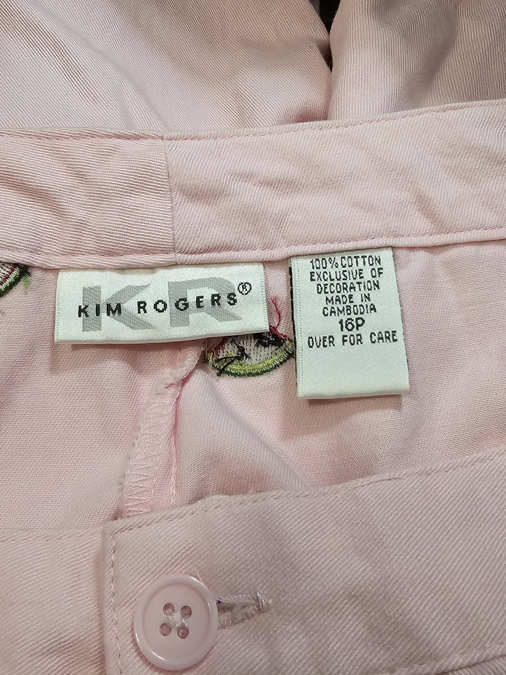 Kim Rogers Women's Pink w/Watermelon Embroidered Accent Cotton Capri Pants 16 P - Picture 2 of 7
